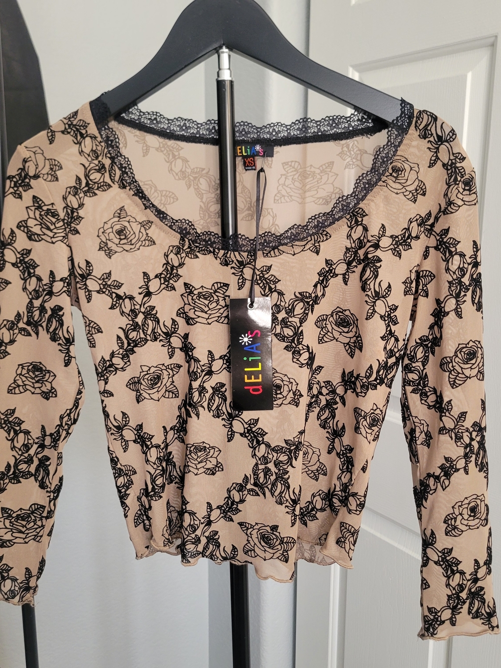 dELiA*s Black Floral Sheer Lace-Trim Chemise